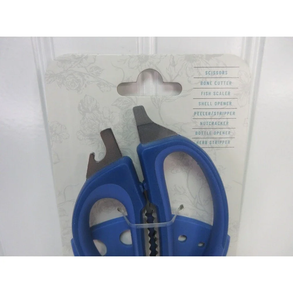 Pioneer Woman Serrated Chef Kitchen Shears 8 in 1 Stainless Steel Blue